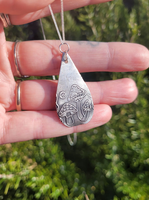 Silver mushroom necklace