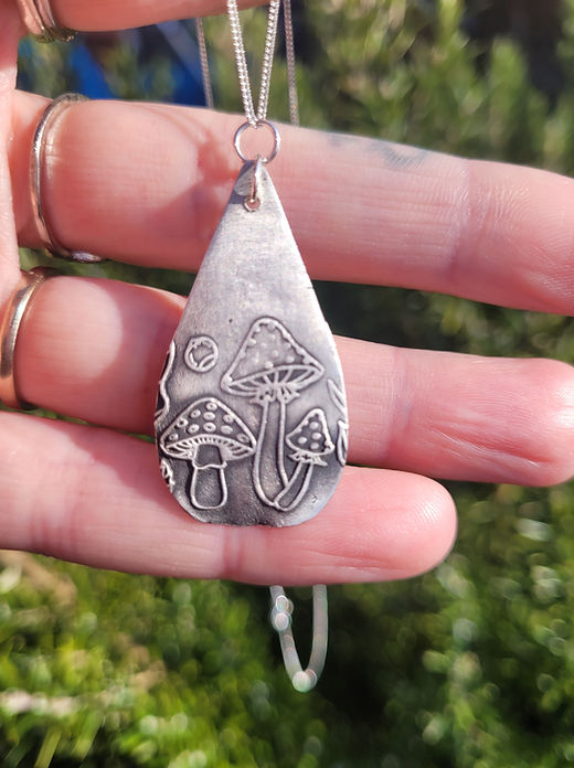 Silver mushroom necklace
