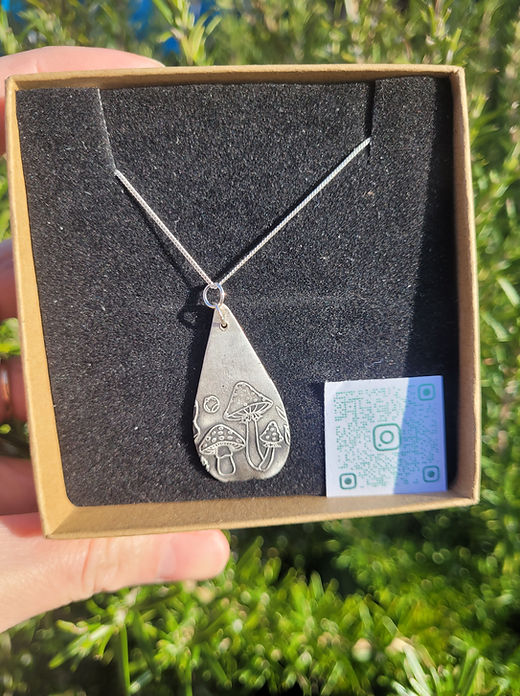 Silver mushroom necklace