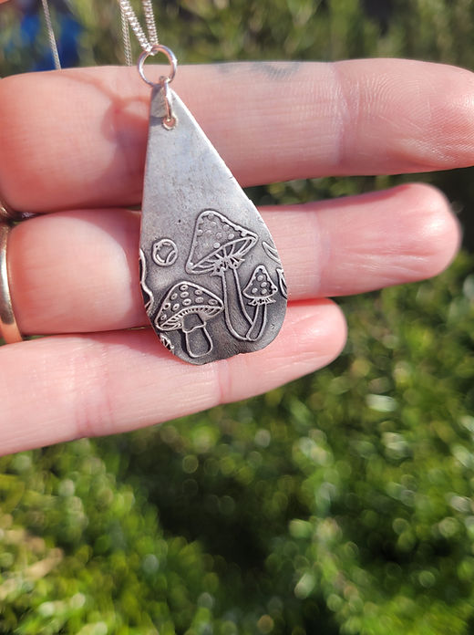 Silver mushroom necklace