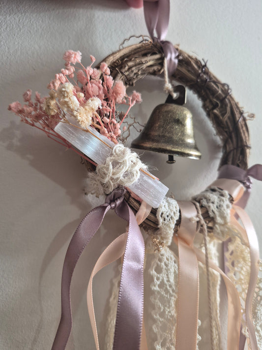 Selenite & Rose quartz witches bells