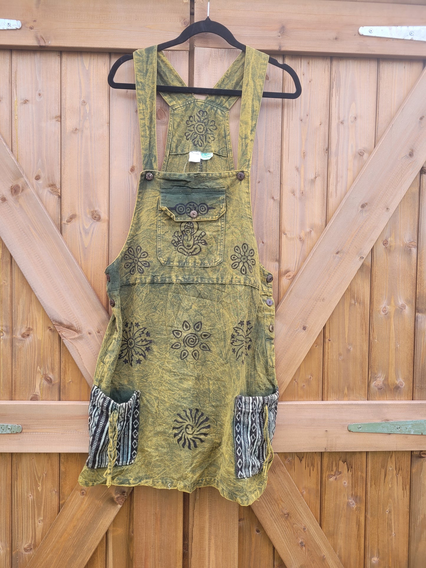 Khaki stonewashed dungaree dress