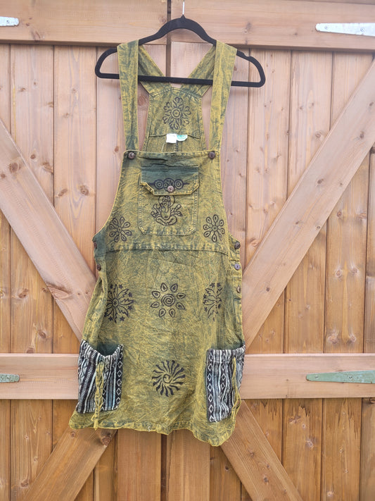 Khaki stonewashed dungaree dress