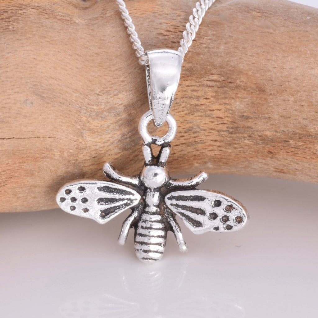 Sterling silver bee earrings & necklace set