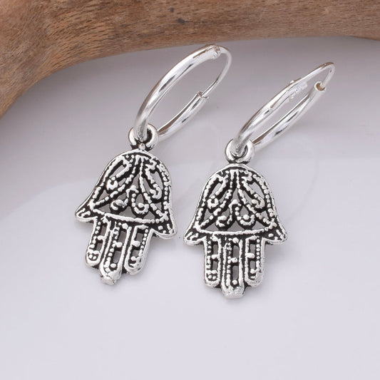 925 Silver hamsa hoop earring