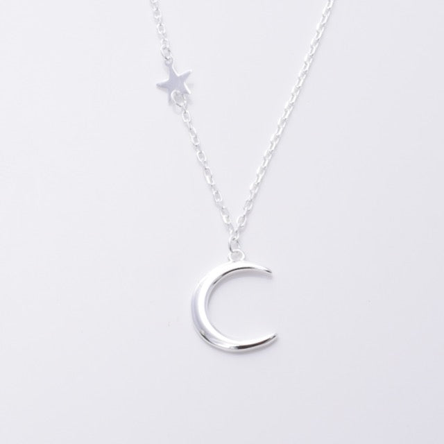 925 silver Crescent moon and stars chain necklace