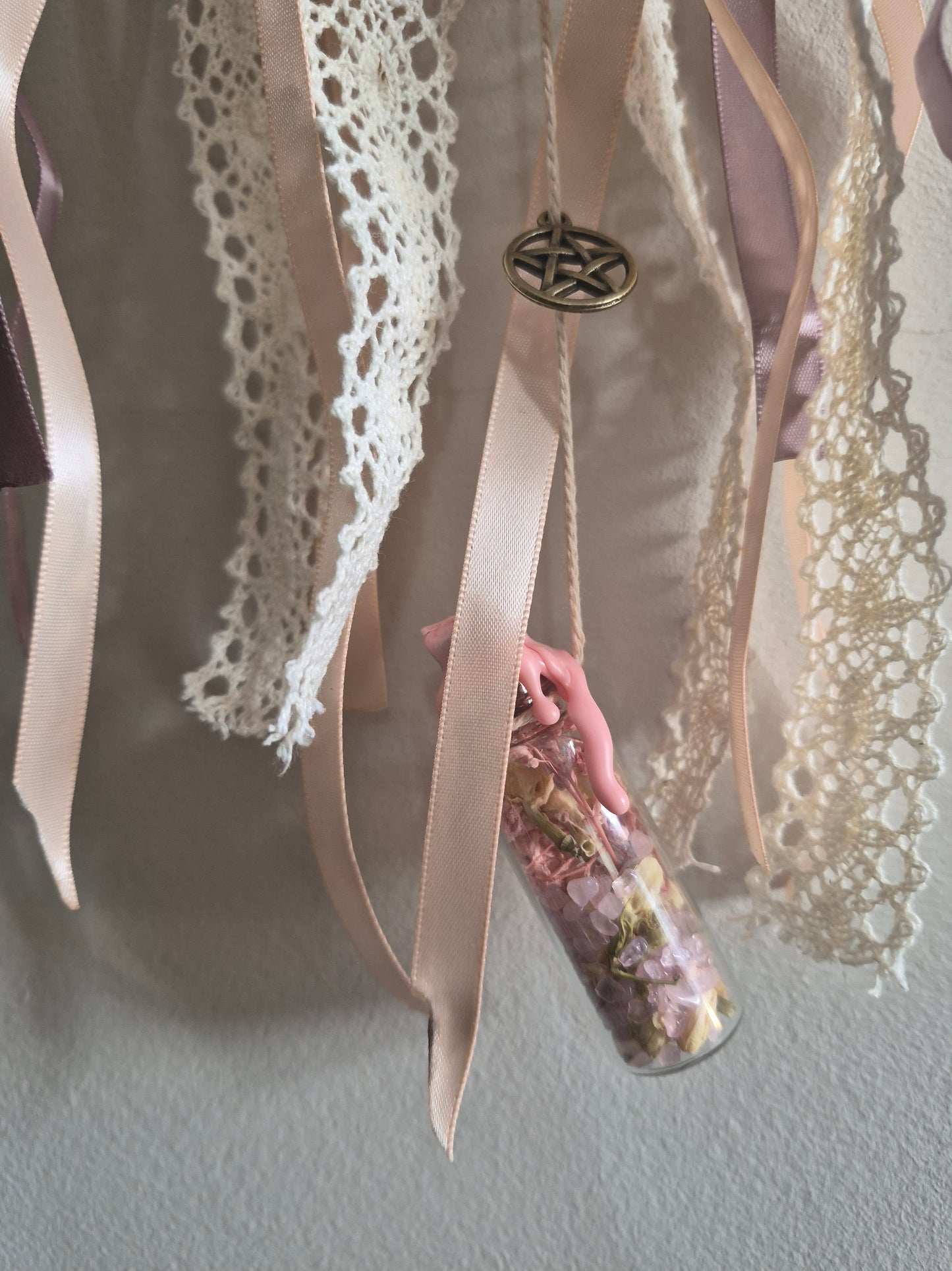 Selenite & Rose quartz witches bells