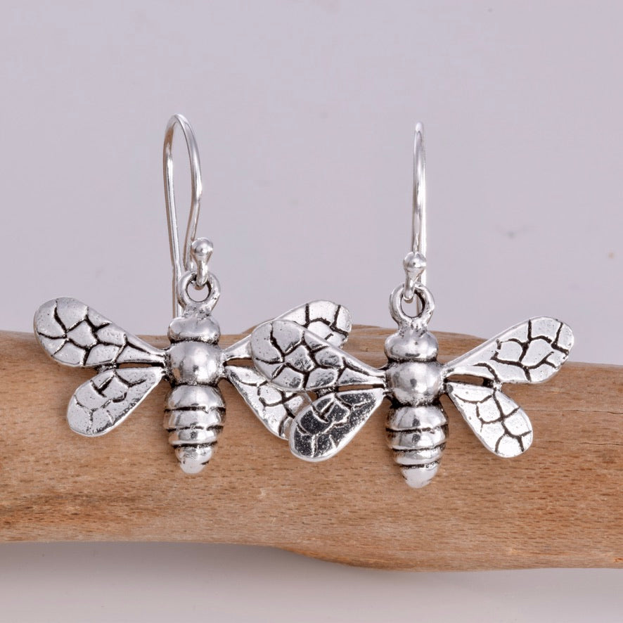Sterling silver bee earrings & necklace set
