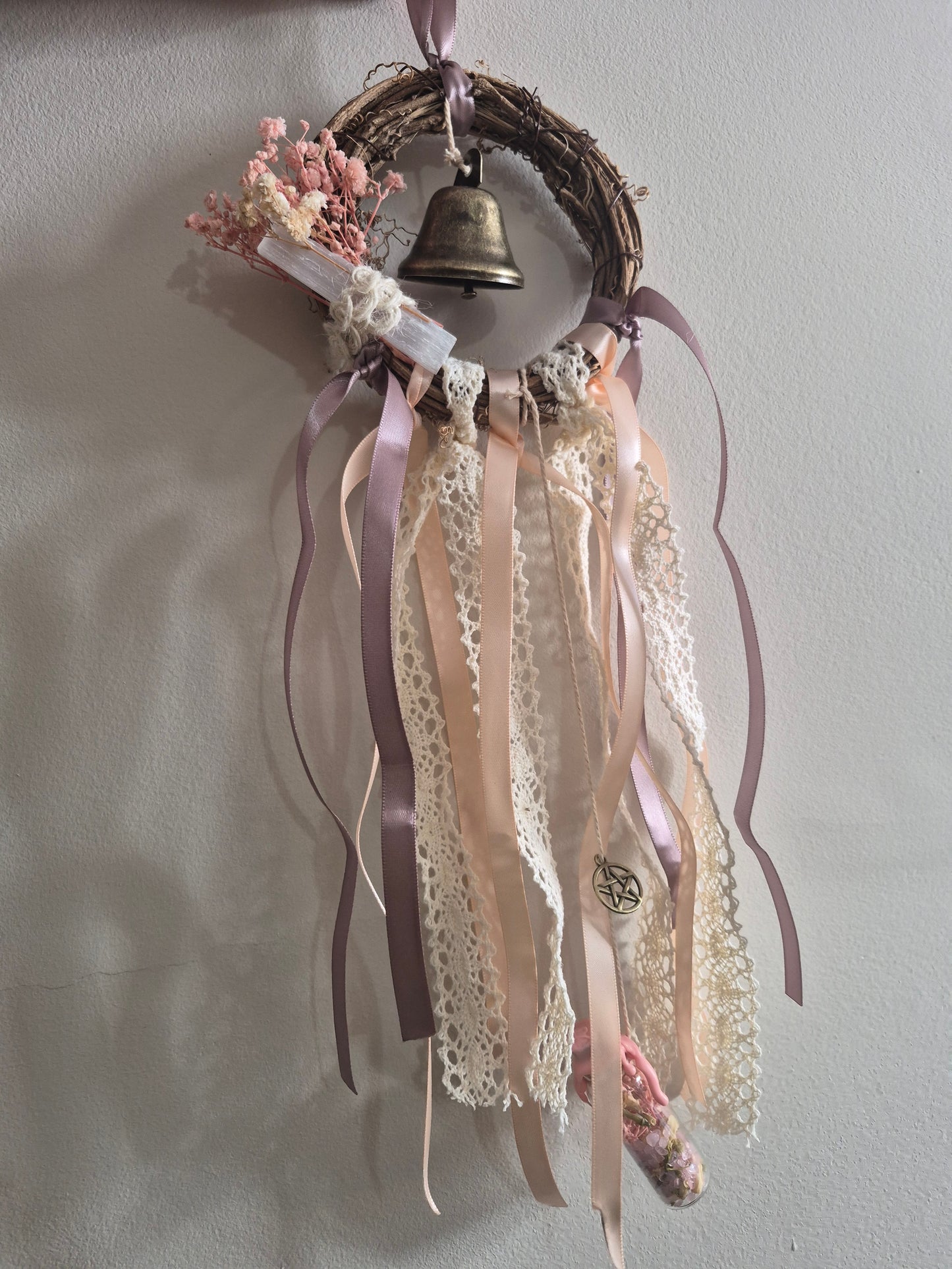 Selenite & Rose quartz witches bells
